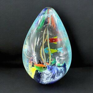 Venetian Art Glass Paperweight Fish Aquarium Large Heavy Multicolor Italian VTG